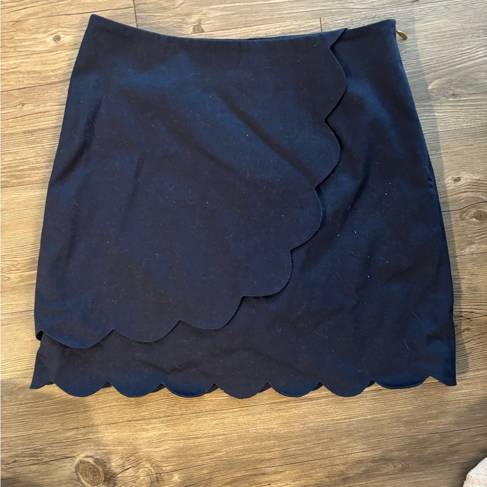 Draper James Navy Asymmetrical Scalloped Skirt